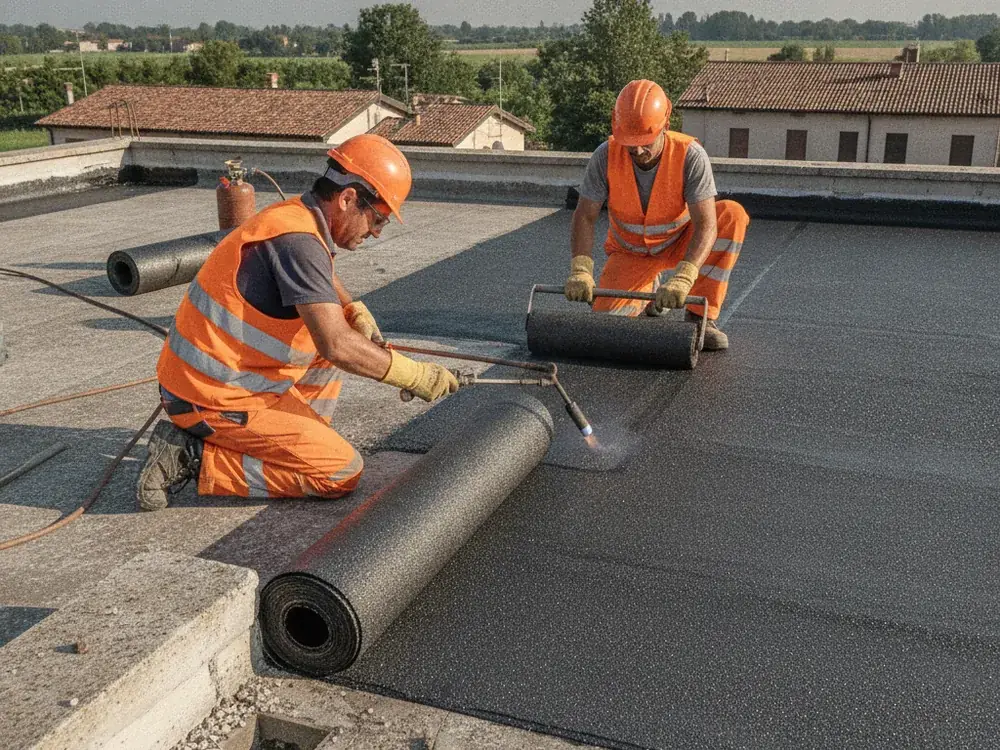Posa di membrana impermeabilizzante su una copertura